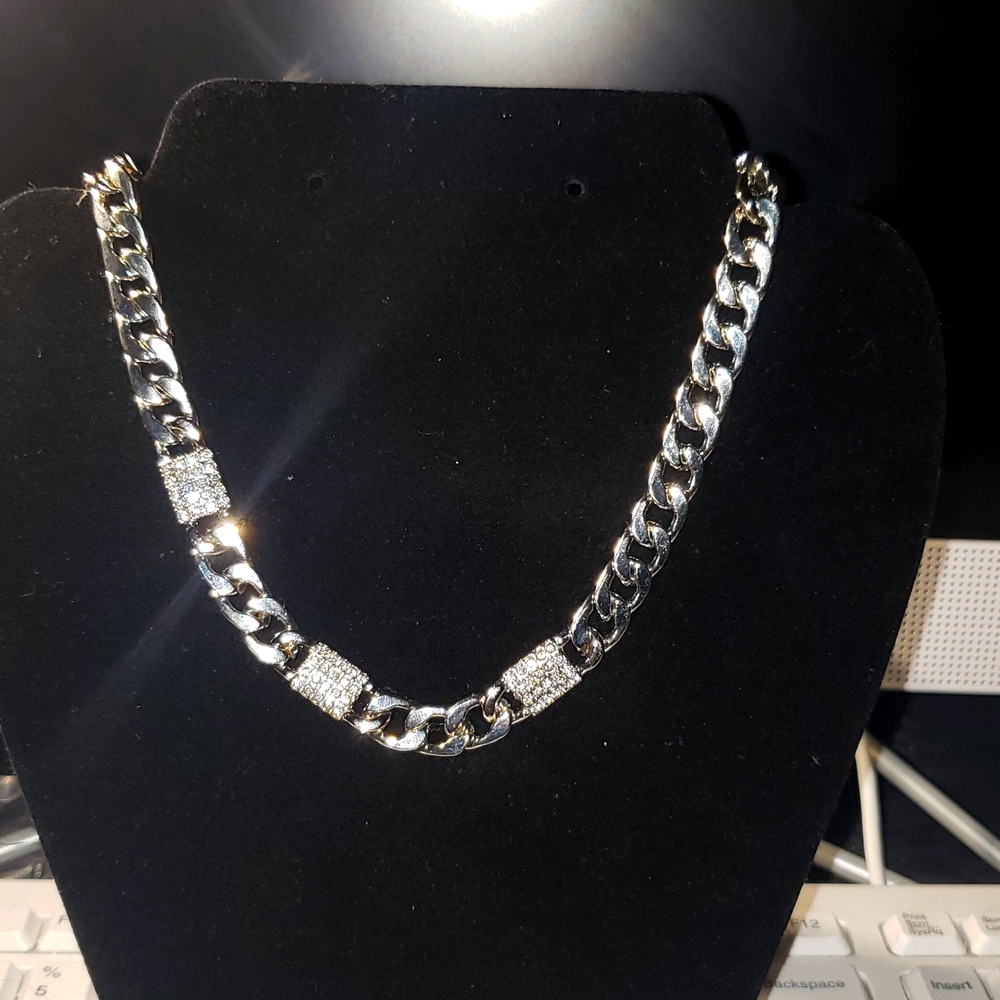 Silver chain link with rhinestone fashion chain